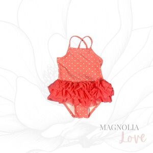 🏝️ Circo Coral Pink Polka Dot One Piece Swimsuit w/ Tutu Skirt 12M